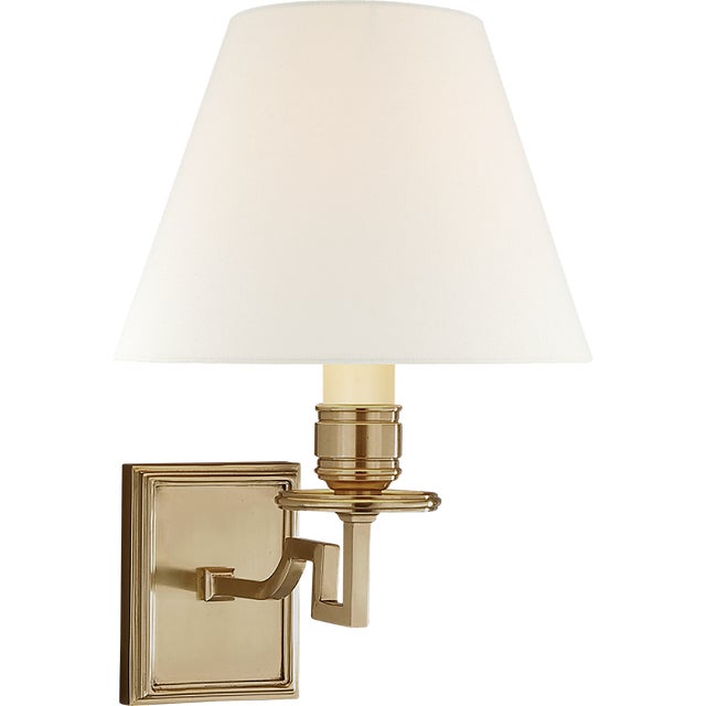 Alexa Hampton for Visual Comfort Signature Dean Single Arm Sconce in Natural Brass with Linen Shade For Sale