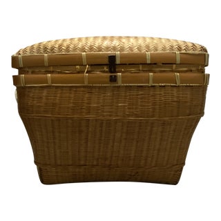 Vintage Wicker and Ratan Chest With Handles For Sale