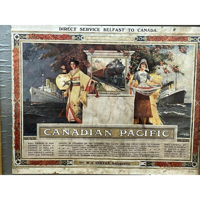 Antique Canadian Pacific Railway Advertising Poster Showcard, Belfast to Canada, c.1913, Framed Description An original...