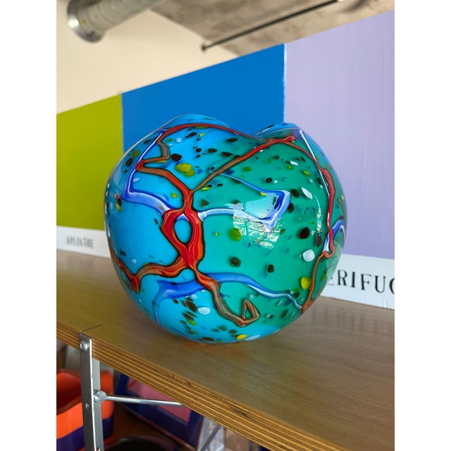 Bright Green 1990s Viz Art Studio Glass Vase Postmodern Memphis Design For Sale - Image 8 of 11