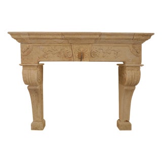20th Century Carved Limestone Fireplace Mantle with Scrolled Corbels and Foliate For Sale