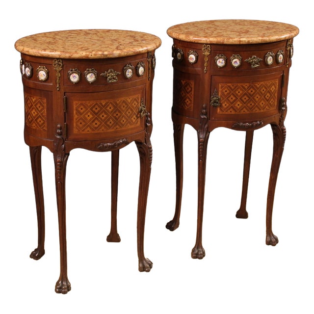 20th Century French Inlaid Bedside Tables, 1930s, Set of 2 For Sale