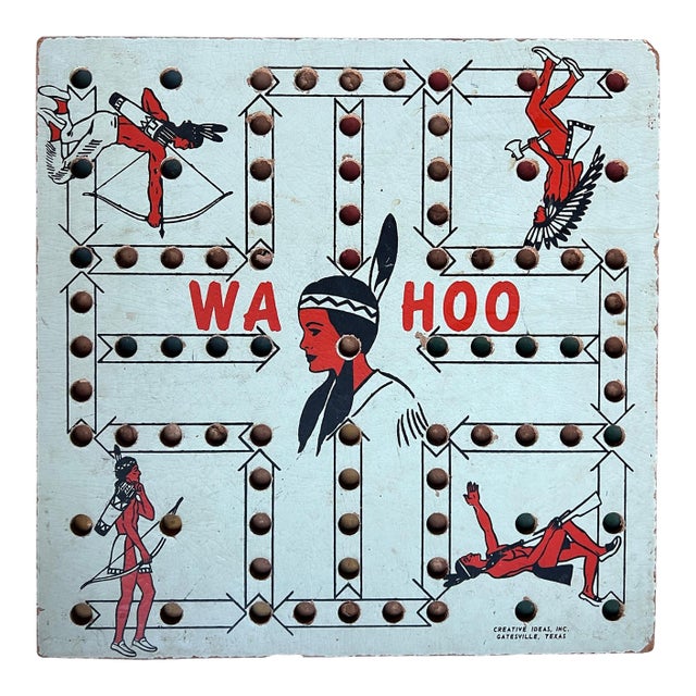 Vintage Wahoo Reversible Pachisi Game Board and Checker – Mid-Century Folk Art For Sale