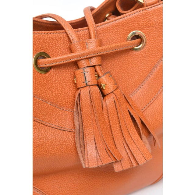 Animal Skin 1970's Orange Leather and Gold Plated Tassel Hand Bag by MCM Germany For Sale - Image 7 of 10