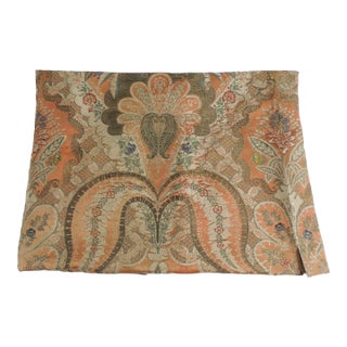 19Th C. Orange and Green French Woven Silk and Metallic Threads Textile Panel For Sale