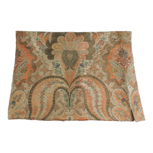 19Th C. Orange and Green French Woven Silk and Metallic Threads Textile Panel