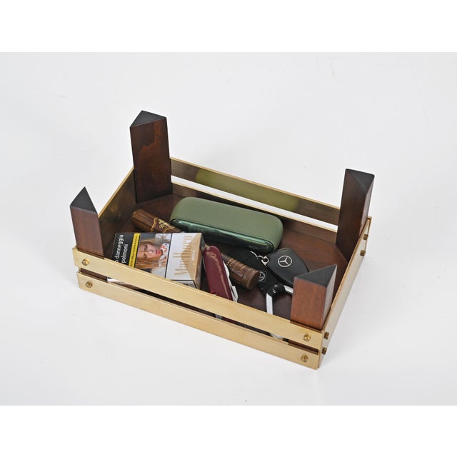 Mid-Century Brass and Walnut Pocket Emptier attributed to Tommaso Barbi, Italy, 1970s For Sale - Image 11 of 15