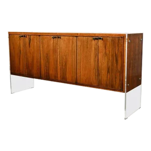 Vintage MCM to Modern Rosewood Buffet Credenza Lucite Legs & Chrome Accent Attributed to Bernhardt Flair