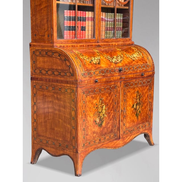 George III Inlaid Satinwood Bureau Bookcase, 1770s For Sale - Image 13 of 18