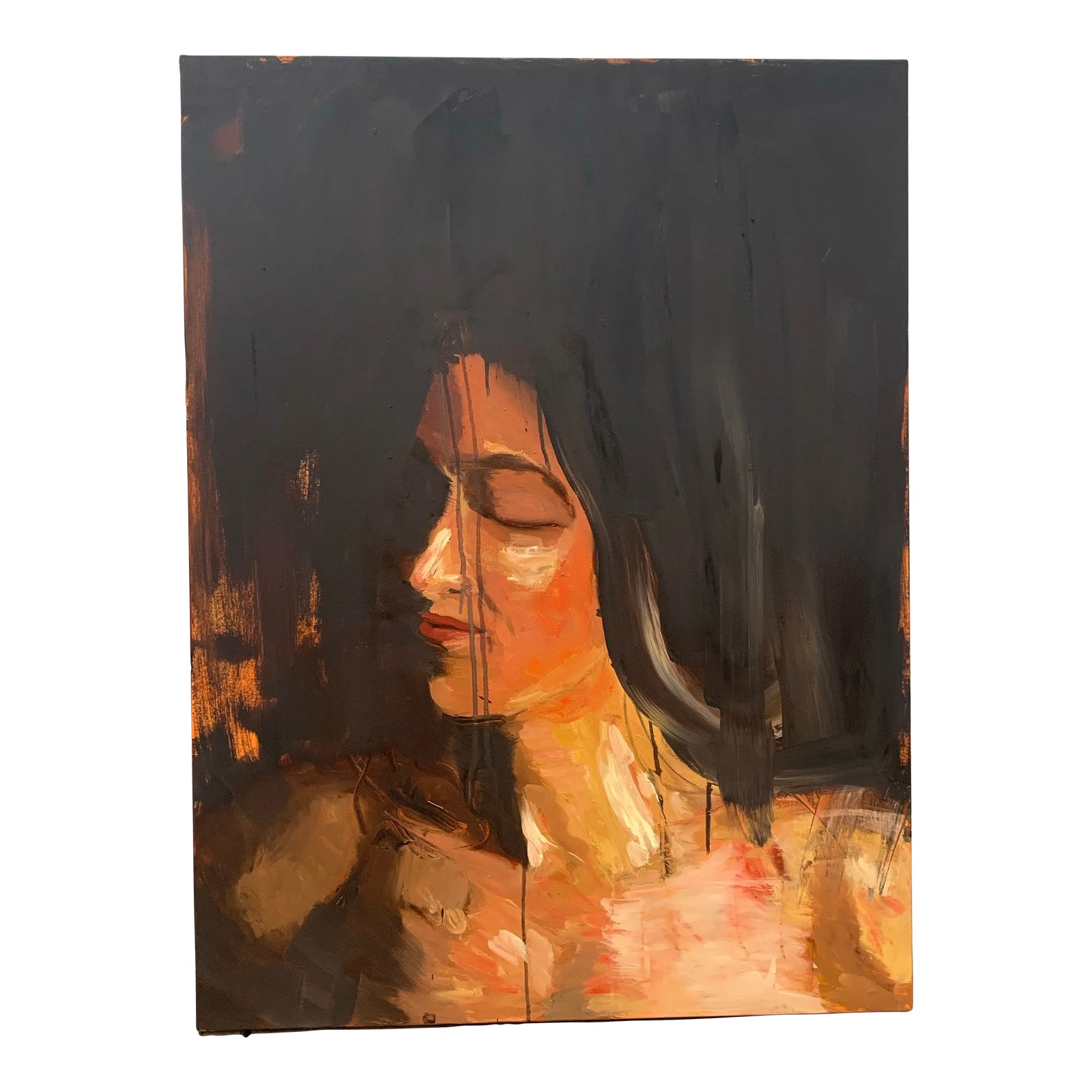 Expressionist Portrait Painting of Woman Original Oil Painting | Chairish