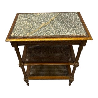 1920s Marble Top Side Table With Caned Shelves For Sale