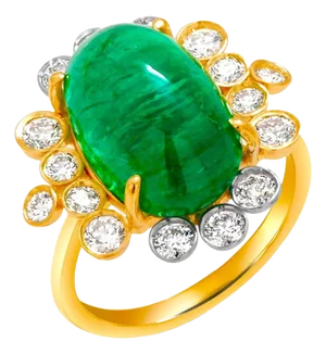 Colombian Cabochon Emerald 8.23 Carat Diamond 0.80 Carat 18 Karat Gold Ring Size 6