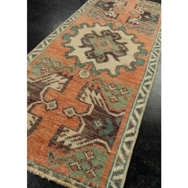 Textile Turkish Mini Rug Oriental Hand Knotted Vintage Rug 1'8" x 4' #21185 For Sale - Image 7 of 8