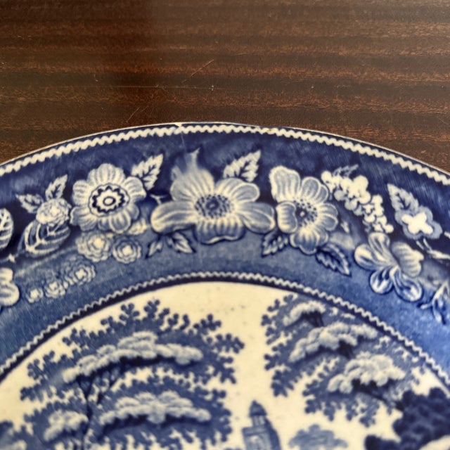 English 19th Century English Wild Rose Blue and White Plate For Sale - Image 3 of 12