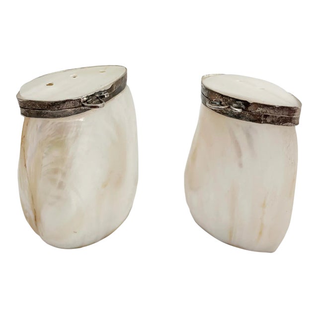 1970s Silver & Mother of Pearl Salt & Pepper Shakers For Sale