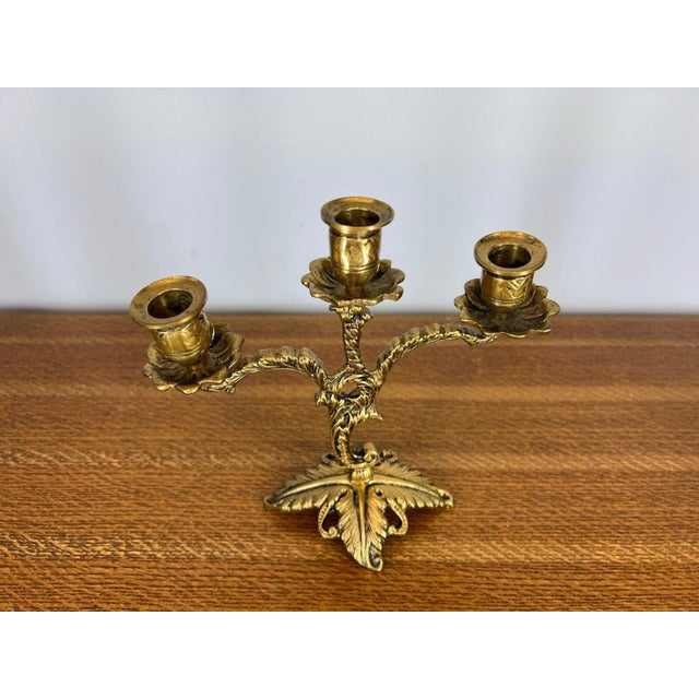 Vintage Rococo Ornate Brass Mantel Clock & 2 Candelabra Set, Set of 3 For Sale - Image 17 of 18