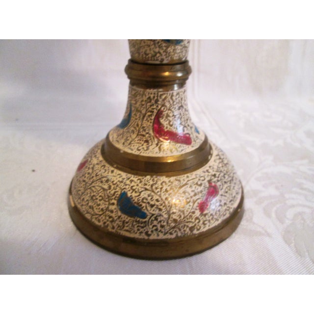 Indian Brass & Enamel Peacock Vase Chairish