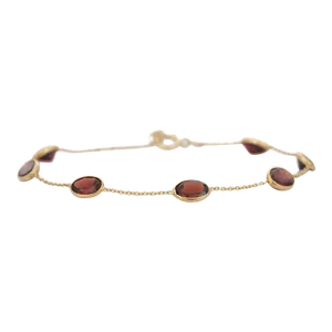 18 Karat Yellow Gold Garnet Chain Bracelet