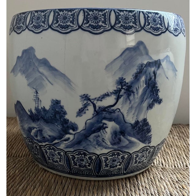 Ceramic Antique Blue and White Porcelain Hibachi (Charcoal Brazier) Circa 1880-1905 For Sale - Image 7 of 15