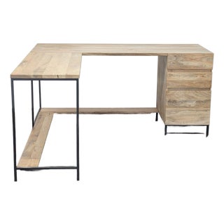 West Elm L-Shaped Wood and Metal Desk With Storage Drawers For Sale