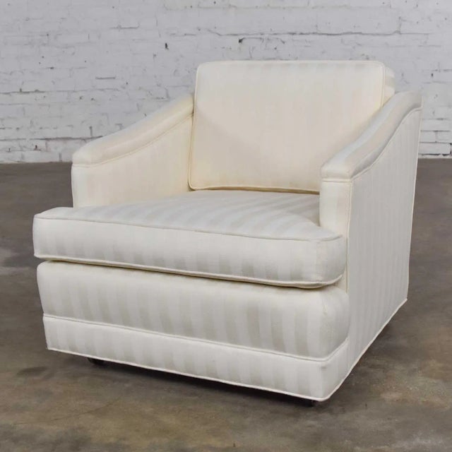 Mid 20th Century Mid-Century Modern Off White Tone on Tone Stripe Lounge Chair on Rolling Casters For Sale - Image 5 of 13