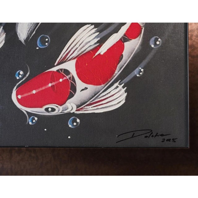 Contemporary "Fish (Memories in Motion)" Contemporary Koi Painting by Joffer Jhon, Framed For Sale - Image 3 of 3