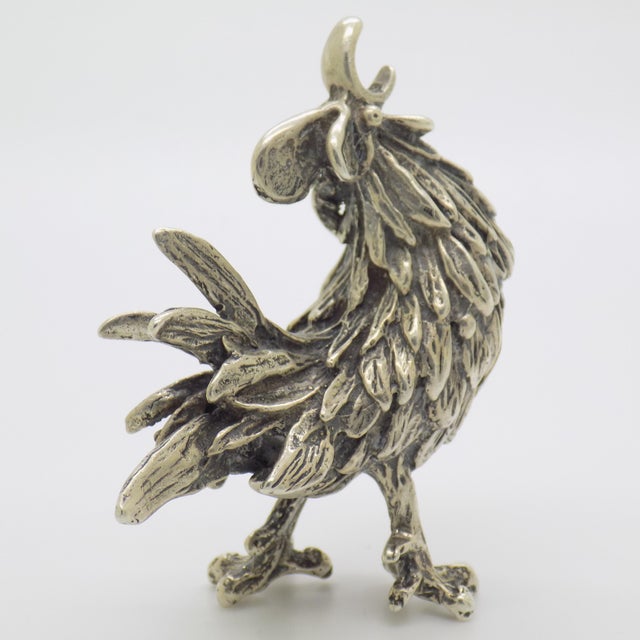 Vintage Italian Handmade Genuine Silver Rooster Cockerel Sculpture Rare Figurine For Sale - Image 6 of 10