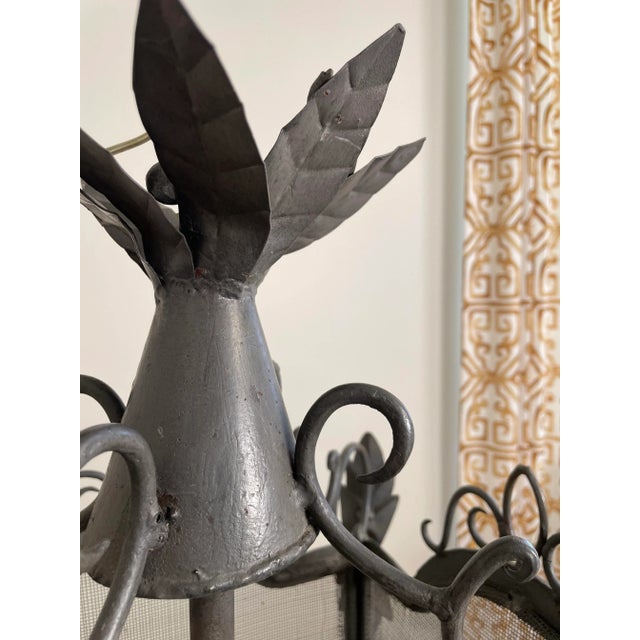 French Country Square Pewter Finish Metal Pendant Ceiling LIght For Sale - Image 10 of 12