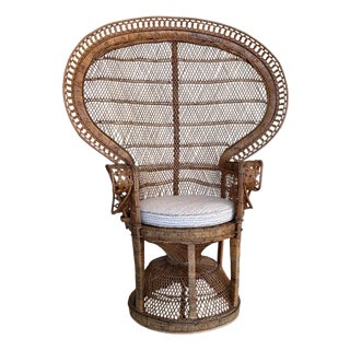 Vintage Mid-Century Bohemian Wicker & Rattan Peacock Fan Chair For Sale