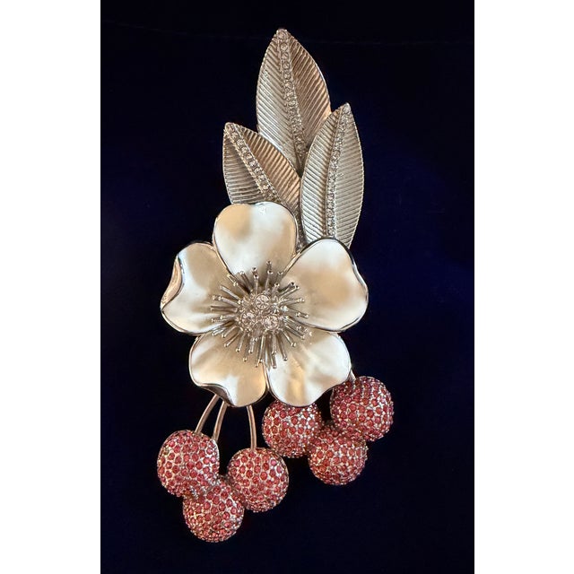 Vintage 1980’s Judith Leiber XL Cherry Blossom Brooch With Swarovski Crystals For Sale - Image 15 of 18