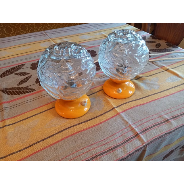 1970s Graewe West German Space Age Orange Glass Table Lamps – Pair For Sale - Image 6 of 10