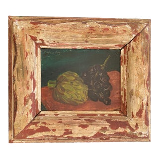 Copeland Burg Still Life With Artichoke and Grapes Rustic Framed Oil Painting For Sale