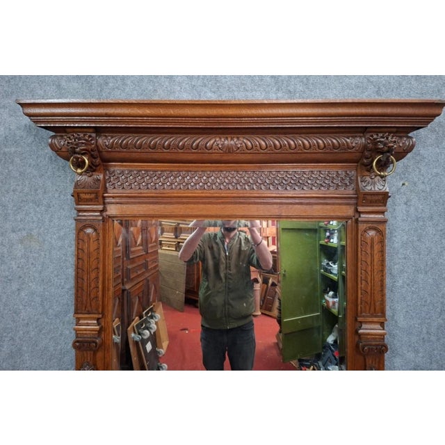 Antique Fireplace Mirror in Carved Oak, 1890s For Sale - Image 5 of 9