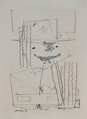 Santos Rene Irizarry Surrealist Portrait in Ink, Circa 1960 Circa 1960