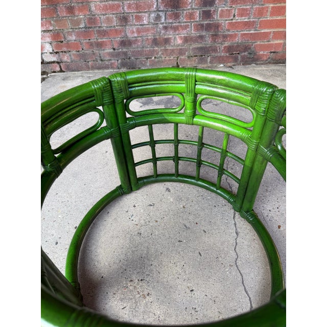Green Mid-Century Bespoke Green Rattan Smoked Glass Side Table - Newly Painted For Sale - Image 8 of 12