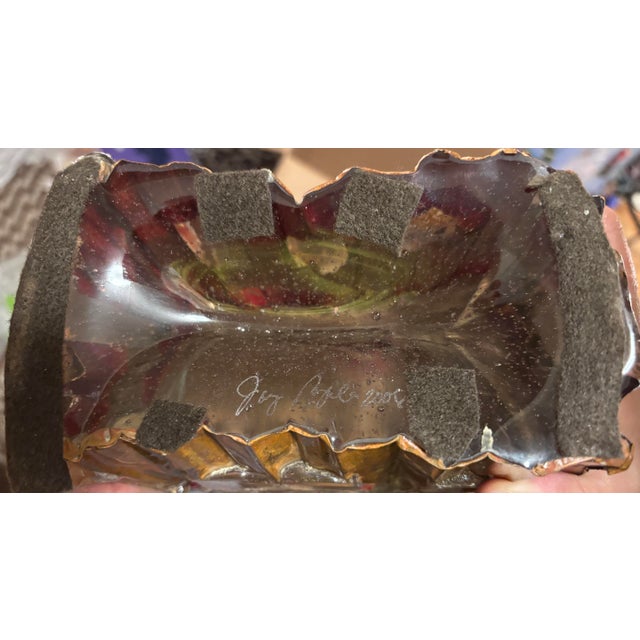 Brown 2006 Signed Jay L. Tschudy One of a Kind (Ooak) Southwestern Brutalist Metal & Slumped Glass Cabin House Sculpture - 13.6lbs For Sale - Image 8 of 12