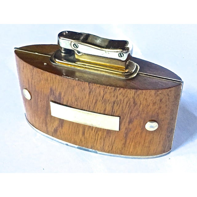 Mid-Century Modern Mid-Century Modern Wood & Brass Cigarette Lighter For Sale - Image 3 of 7