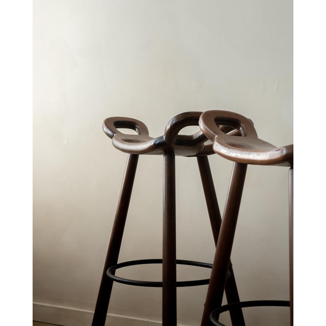 Vintage Spanish Brutalist Wooden Marbella Bar Stools from Confonorm, 1970s, Set of 3 For Sale - Image 17 of 18