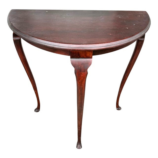 1920s Queen Anne Half‑Moon Console Table With Three Legs For Sale