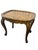 Vintage provencial style wood table with removable brass serving tray. The table has cabriole legs with subtle carved...