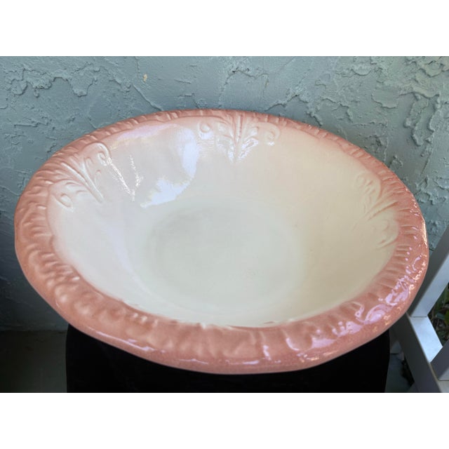 Vintage Peach Glazed Ceramic Wash Basin & Pitcher Set With Floral Motif – Victorian Revival For Sale - Image 10 of 12