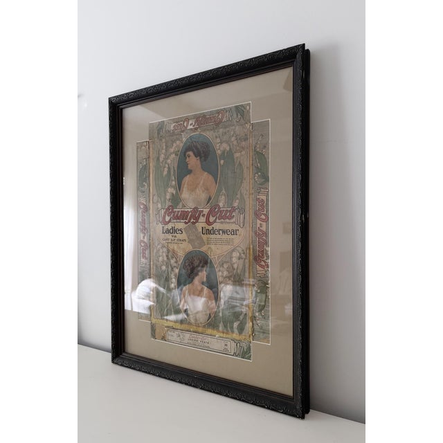 Glass Antique Cumfy-Cut Ladies’ Underwear Advertising Box, Framed For Sale - Image 7 of 10