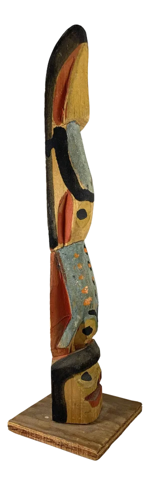 Northwest Coast Miniature Hand Carved and Painted Cedar Totem in the Style of Native North American