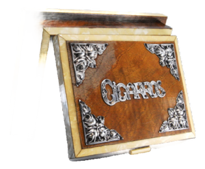 Wooden Snuffbox with Silver Applications and the Phrase Cigarettes