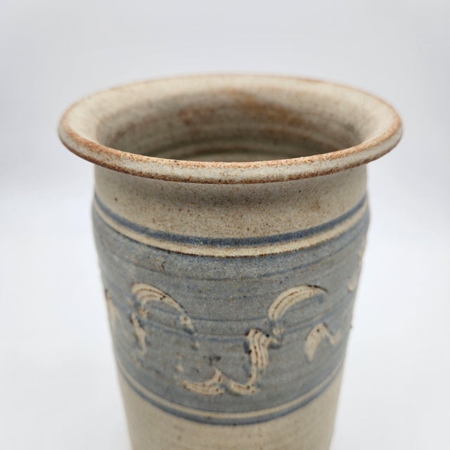 Mid 20th Century Vintage Studio Pottery Tall Vase with Scraffito For Sale - Image 5 of 12