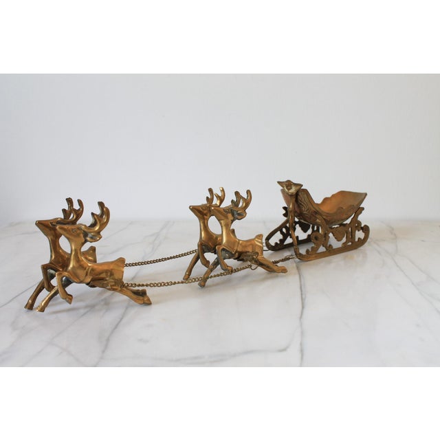 Mid-Century Modern Vintage Brass Sleigh and Reindeer For Sale - Image 3 of 12