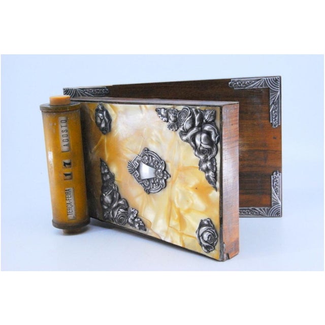 Wooden and Bakelite Notepad Holder with Silver Applications, in Good conditions.