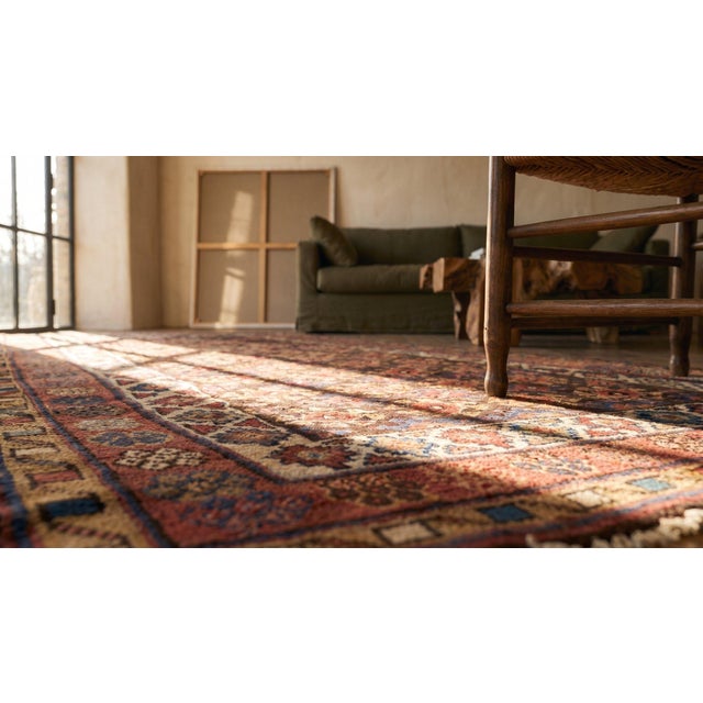 Textile 1890s Brown Geometric Tribal Antique W. Persian Kurdish Rug 3'8" X 8'8" Handknotted Woo Carpet For Sale - Image 7 of 8