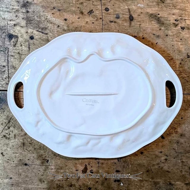 Mid-20th Century White Ceramic Embossed Turkey Platter With Handles For Sale - Image 4 of 6