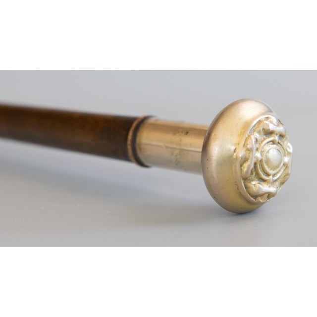 Art Deco Antique English Brass & Walnut Walking Stick Cane For Sale - Image 3 of 8